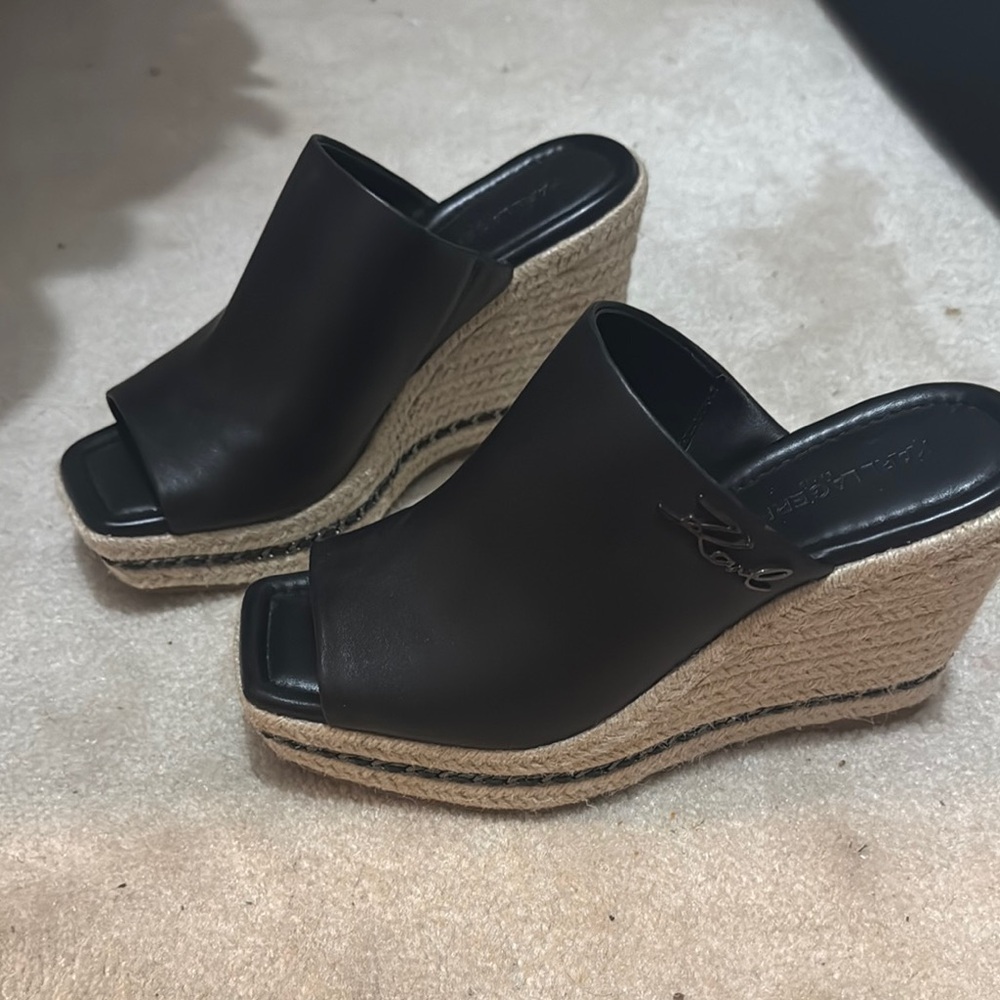 Karl Lagerfeld Black Wedge Sandals